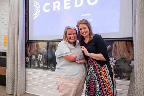 Lesley Brumfield (left), recipient of Heartfelt Service award, pictured with presenter Maggie Conklin (right).