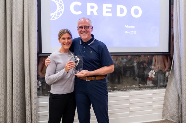 Sue Pick (left), recipient of Risk with Trust award, pictured with Tom Gavic.