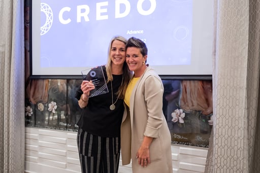 Allison Ash, Ph.D. (left), recipient of the Learning in Action award, pictured with Emma Jones. 