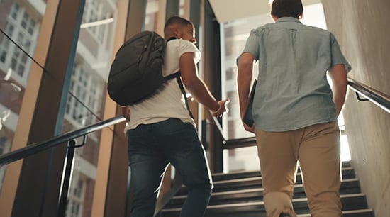 students going up steps